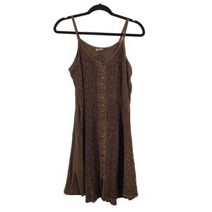 Tan-Chho Vintage Y2K Mini Dress OS Brown Button Front Floral Embroidered 90s